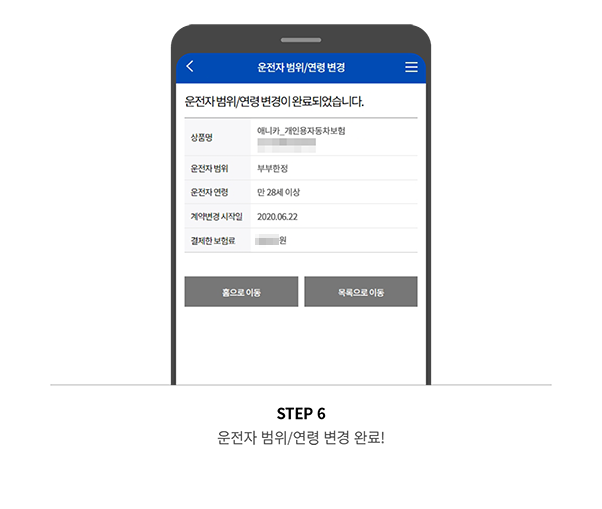 STEP 6 운전자 범위/연령 변경 완료!